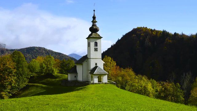 Sv. Marko chapel in Lower Danje, Slovenia at autumn colors,time lapse