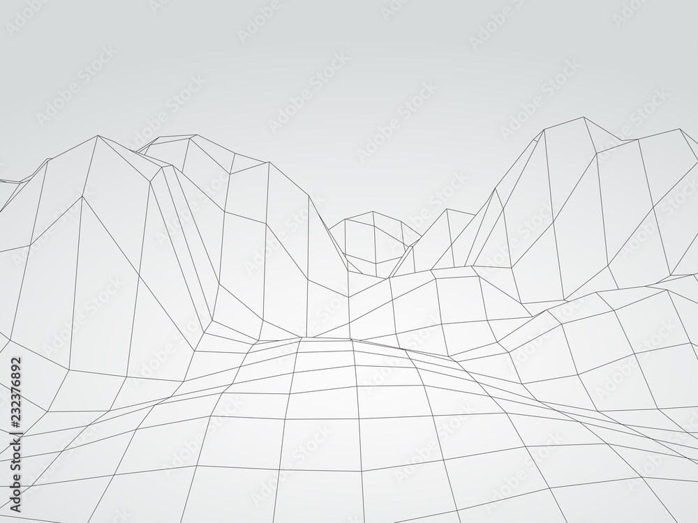Poster digital landscape. abstract vector wireframe background. 3d technology illustration for presentation