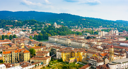 Aerial view of Piazza Vittorio Veneto area in Turin