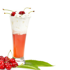 Cherries and smoothies isolated on white background. Free space for text.