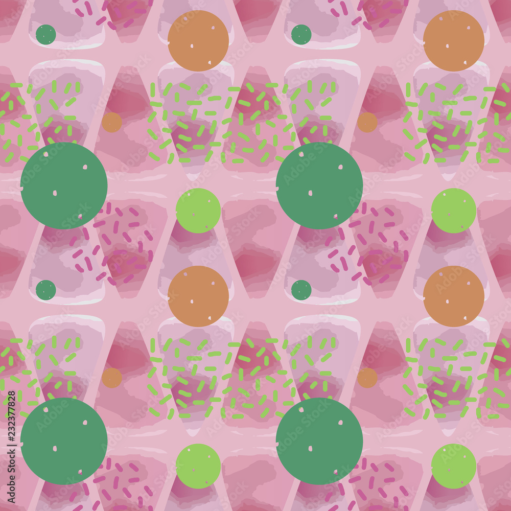 Poster Trendy seamless watercolor pattern with soft colorful background abstract triangle and circle.