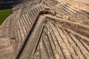 Traditional stepwell at Nahargarh Fort in Jaipur, Rajasthan, India. The fort was constructed as a place of retreat on the summit of the ridge above the city