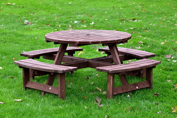 picnic bench in a garden