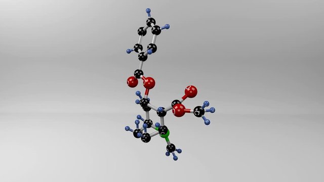 Cocaine molecule. Molecular structure of cocaine, alkaloid ester extracted from the leaves of coca used as anesthetic. Addictive drug.