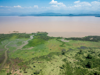 Aerial view of Abaya Lake and Nechisar national park in Ethiopia.