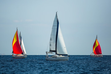 Greece sailing yacht boat at the Sea. Luxury cruise yachting. Yachts regatta in Aegean.