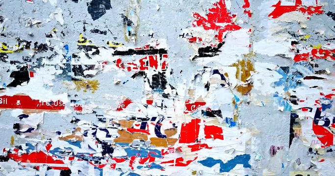 Old colorful ripped torn posters abstract grunge texture wall backdrop placard / Seamless collage paper slideshow background