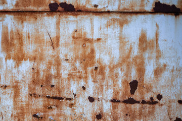 metal surface painted with blue paint and covered with rust