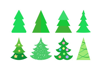 Christmas tree set in flat cartoon style. Craft fir tree collection. Vector illustration.
