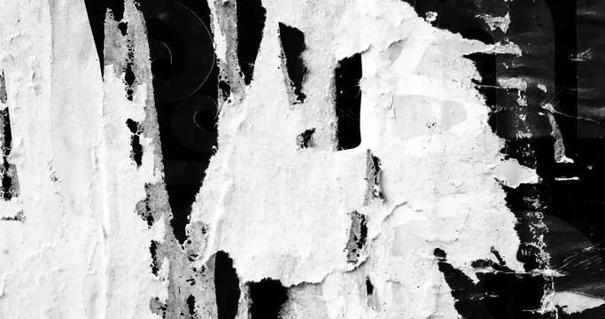 Old ripped torn posters black and white abstract grunge texture wall  backdrop placard / Seamless collage paper slideshow background 