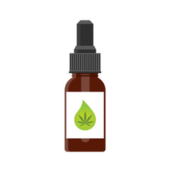 Hemp oil in a bottle. CBD oil cannabis extract. Medical marijuana. Mock up of cannabis oil. Icon product label and logo graphic template. Isolated vector illustration on white background.