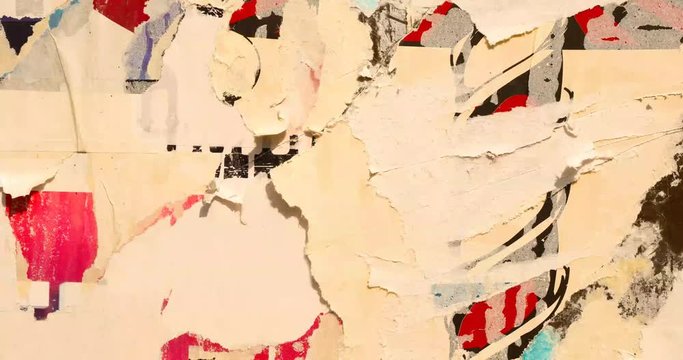Old colorful ripped torn posters abstract grunge texture wall backdrop placard / Seamless collage paper slideshow background