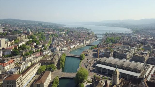 summer day zurich city center aerial panorama 4k switzerland 
