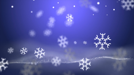 Christmas and new year's eve holidays background of white winter snowflake 3D render. Snowflake on blue background.