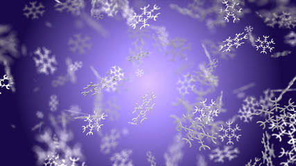 Christmas and new year's eve holidays background of white winter snowflake 3D render. Snowflake on purple background.