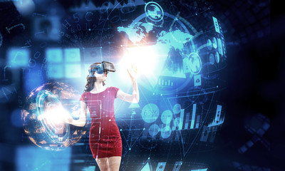 Experiencing virtual technology world. Mixed media
