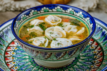 Dumplings in the soup chuchvara Uzbek cuisine