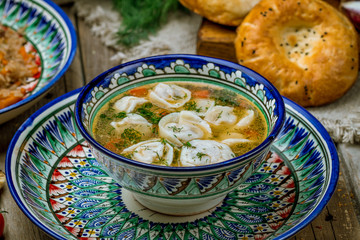 Dumplings in the soup chuchvara Uzbek cuisine