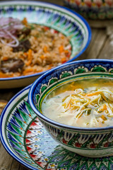 Chicken soup bouillon in a plate
