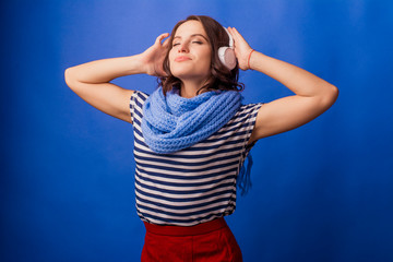 cheerful girl with headphones 