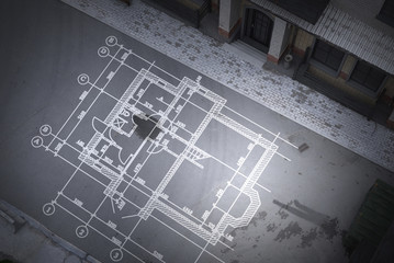 Architecture blueprint background. Mixed media