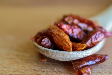 Wooden spoon with Dried red chili