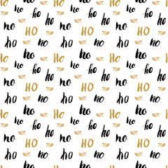 Naklejka premium New Year and Christmas seamless pattern, with Ho Ho Ho hand drawn letters, retro, vintage Seamless Pattern. Background Vector Illustration.