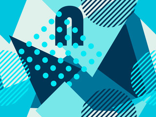 Obraz premium Memphis seamless pattern. Geometric elements memphis in the style of 80s. Blue cold colour. Vector illustration