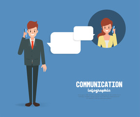 people in communication with a mobile phone. man and woman talking. cartoon flat vector design.