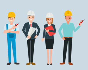 Engineer and mechanic and technician people worker teamwork. industry character vector design.