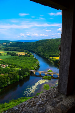 The Dordogne River and valley countryside as seen from the medieval fortress of Castelnaud la Chapelle, France