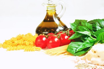 Pasta ingredients isolated on white