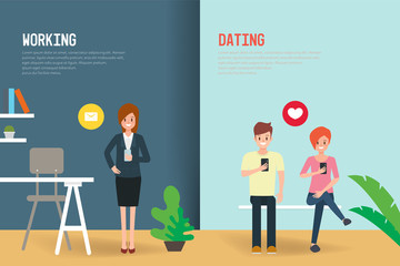 Working and dating people scene. Valentine's day. lifestyle people background.