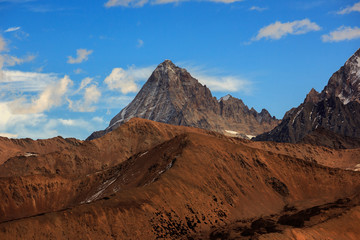 High altitude martian landscape, highlands around Xinduqiao - Ganzi Tibetan Autonomous Prefecture, Sichuan Province China. Chinese landscape - Yaha Pass near Gongga Mountain, Minya Konka. Jagged Peaks