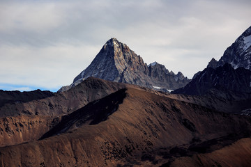 High altitude martian landscape, highlands around Xinduqiao - Ganzi Tibetan Autonomous Prefecture, Sichuan Province China. Chinese landscape - Yaha Pass near Gongga Mountain, Minya Konka. Jagged Peaks