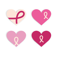 Breast cancer heart flat design. Cancer day and pink ribbon background. Heart icon vector.