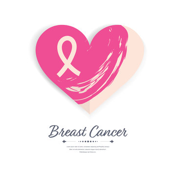 Breast cancer heart flat design. Cancer day and pink ribbon background. Heart icon vector.