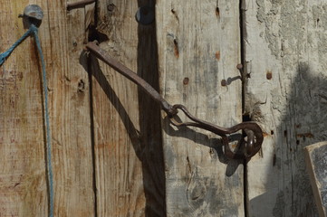 old lock on the wooden door