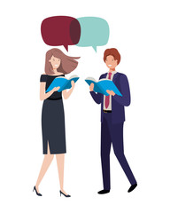 couple of business with speech bubble avatar character