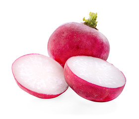 Sliced red radish isolated on white background.