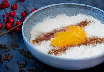 porridge in a blue bowl