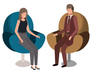 business couple sitting in chair avatar character