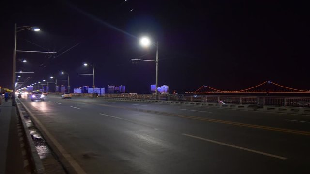 night illuminated wuhan city traffic bridge panorama 4k china
