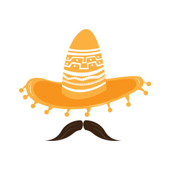 Traditional mexican hat with moustache. Cinco de mayo. Vector illustration design