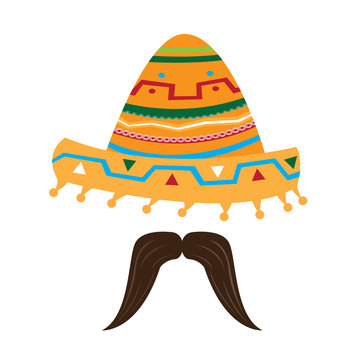 Traditional mexican hat with moustache. Cinco de mayo. Vector illustration design