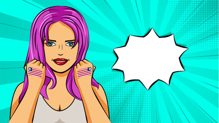 European woman paint hands of national flag Liberia in pop art style illustration. Element of sport fan illustration for mobile and web apps