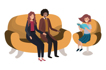 parents couple with daugether sitting in chair