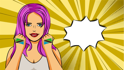 European woman paint hands of national flag Tanzania in pop art style illustration. Element of sport fan illustration for mobile and web apps