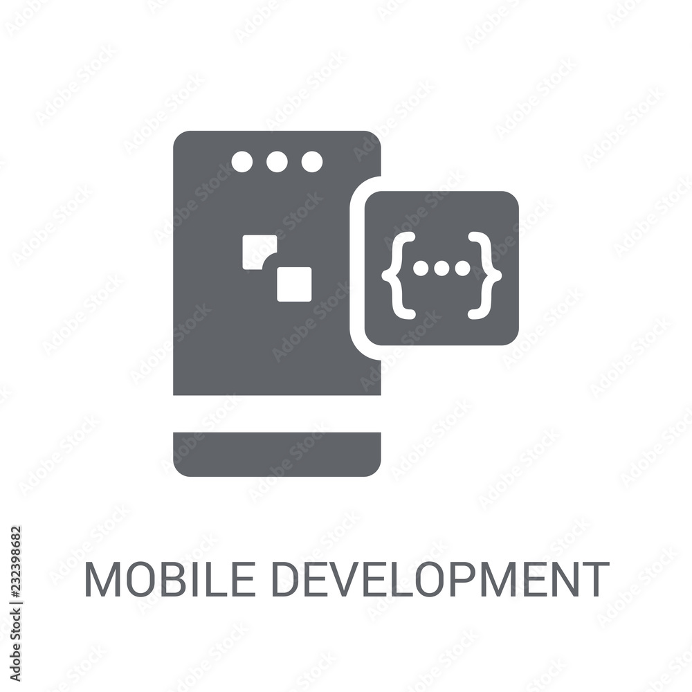Poster mobile development icon. trendy mobile development logo concept on white background from programming