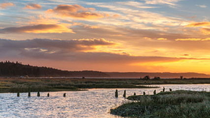 Sunset at Lynch Cove Wetlands Washington State